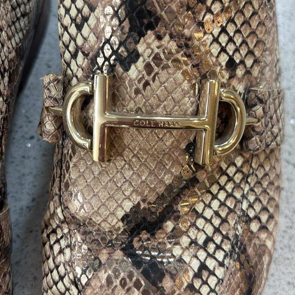 COLE HAAN Modern Classics Bit Loafer Python Rama Printed Leather Flat Shoes 10 - Picture 4 of 6